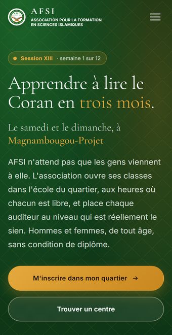 Page d'accueil de la plateforme A.F.S.I