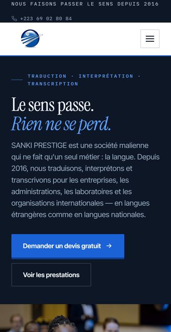 Page d'accueil de SANKI PRESTIGE